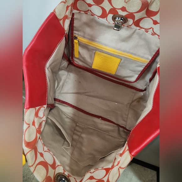 Coach Red Yellow Signature C Tote Shoulder Purse Legacy Vintage - Picture 13 of 15